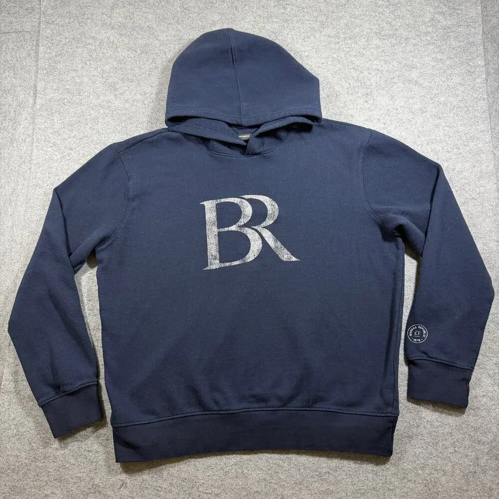 Banana Republic Hoodie Mens XL Navy Blue Fleece 1979 SF Patch Graphic Pullover